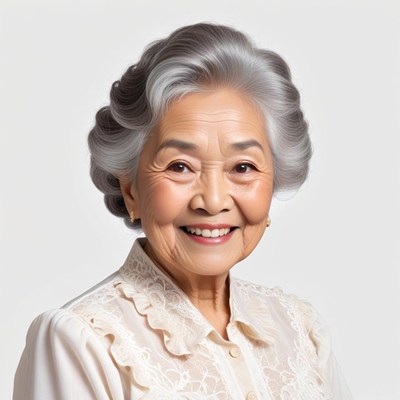 Smiling elderly woman with beautiful gray hair