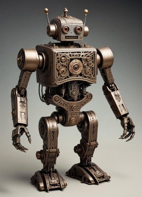 Steampunk robot model in detailed mechanical design