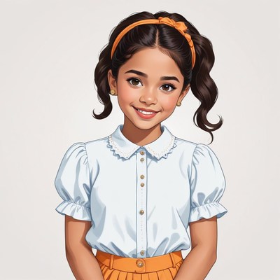 Smiling girl with curly hair in a stylish outfit