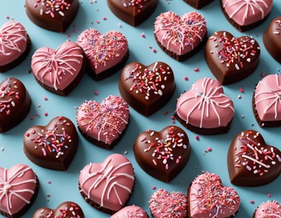 Valentine's day heart-shaped chocolates on a blue background