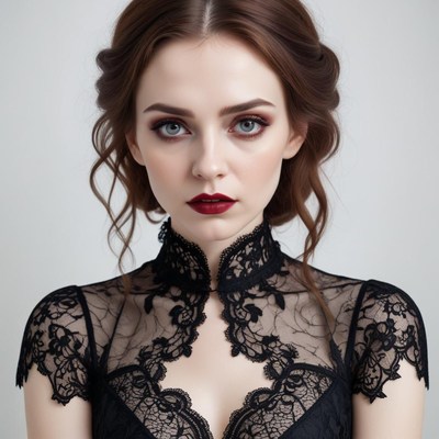 Elegant woman in black lace attire posing for a portrait