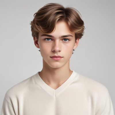 Young man with stylish haircut in plain white sweater