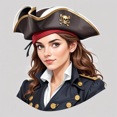 Portrait of a confident female pirate with hat and coat