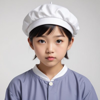 Young chef wearing a white hat and apron in studio