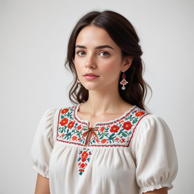 Portrait of a woman in traditional embroidered clothing