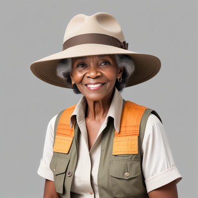 Senior woman wearing safari outfit with a big hat