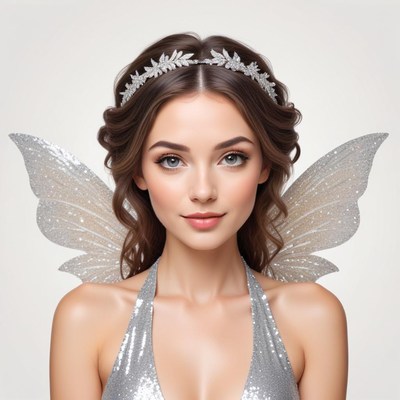 Fairy with sparkling wings poses gracefully for a portrait
