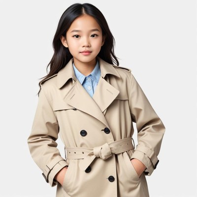 Young girl poses confidently in stylish trench coat