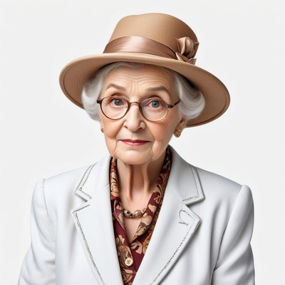Elegant senior woman in soft hat and stylish outfit