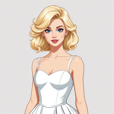 Young woman in a white dress with wavy blonde hair