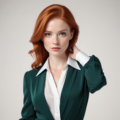 Confident woman poses in stylish green outfit