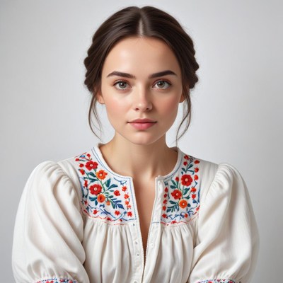 Portrait of a young woman in traditional embroidered attire