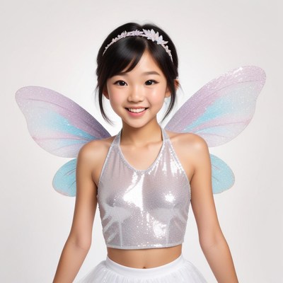Little girl dressed as a fairy with sparkling wings