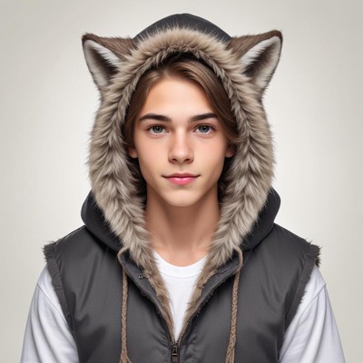 Young person wearing a stylish hood with animal ears