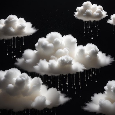Soft clouds raining gently on a dark background