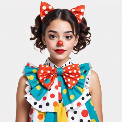 Brightly dressed clown with playful makeup and accessories