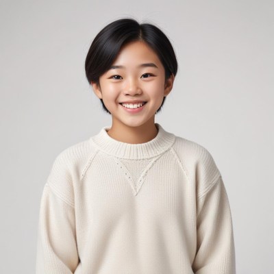 Young girl smiling warmly in cozy sweater