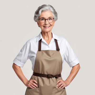 Senior woman wearing apron smiling confidently indoors