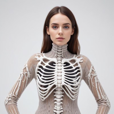 Model showcases unique skeletal design in fashion display