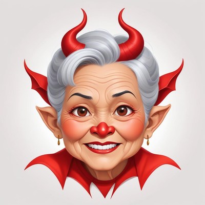 Senior woman with devilish features and a joyful expression