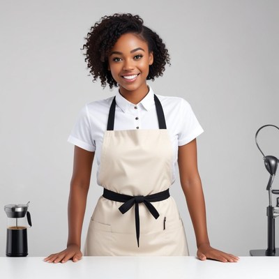 Smiling barista ready to serve coffee at a cafe