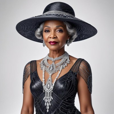 Elegant woman in stylish hat and jewelry at event