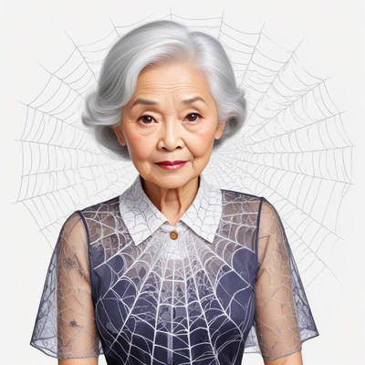 Elderly woman with a spiderweb background