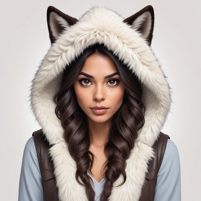 Model showcasing stylish furry hood with animal ears