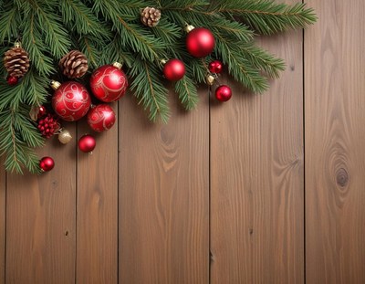 Pine and red ornaments for festive christmas decor