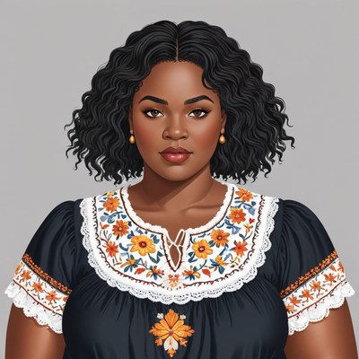 Woman wearing traditional attire with floral embroidery