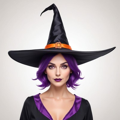 Witch with a purple bob and black hat for halloween