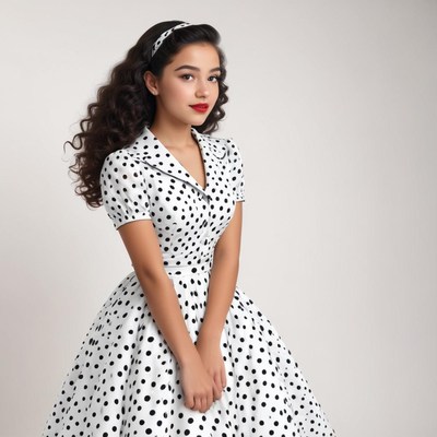 Girl in vintage polka dot dress poses for a classic portrait