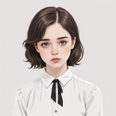 Short-haired woman in simple clothes appears calm