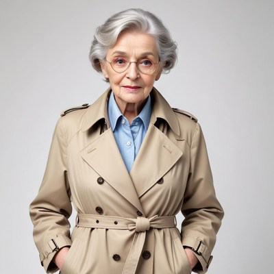 Elegant woman in classic trench coat stands confidently