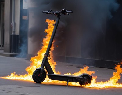 Electric scooter catches fire on a busy city street