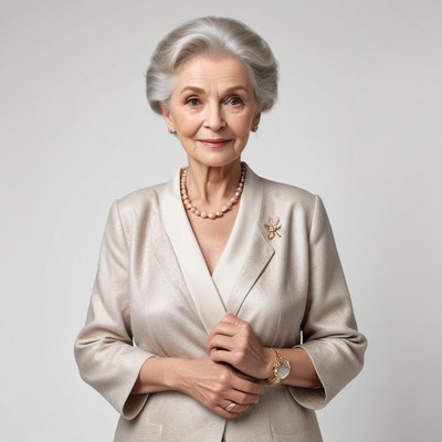 Elegant elderly woman posing in formal attire