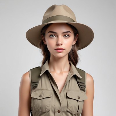 Young explorer in adventure outfit with hat