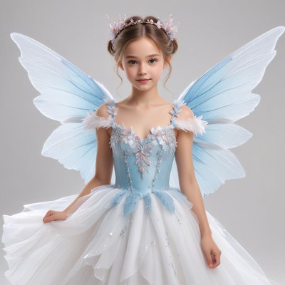 Enchanting fairy costume worn by girl with butterfly wings