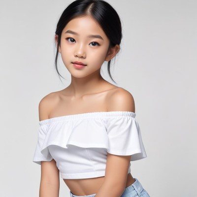 Young girl poses confidently in stylish outfit