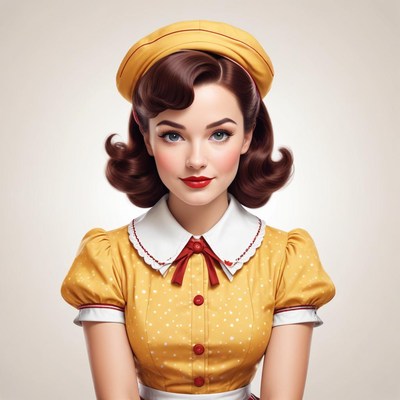 Vintage-style woman in yellow dress with retro hairstyle