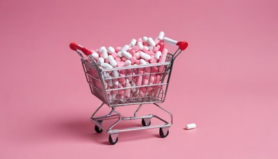 Mini shopping cart filled with pink and white candies