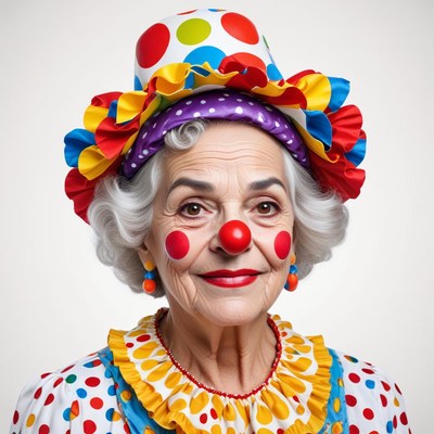 Joyful clown with colorful costume and cheerful expression