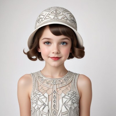 Young girl in vintage dress and hat posing gracefully