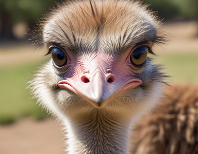 Close-up view of an ostrich showing unique facial features