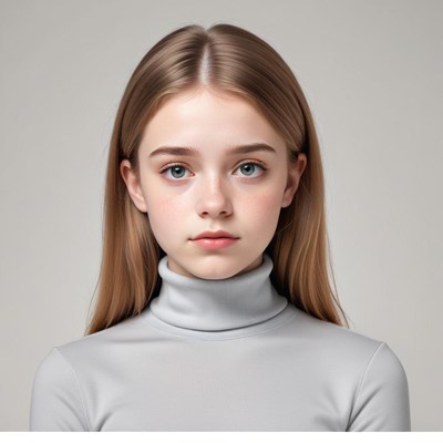 Young girl with long hair and neutral expression indoors