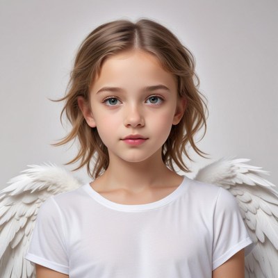 Young child with angel wings in studio setting
