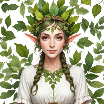 Girl with leafy crown in a natural setting