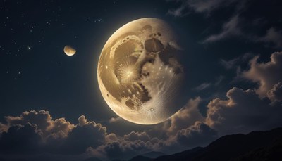 Bright moon and distant planets in the night sky