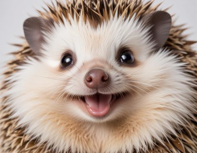Cute hedgehog smiling happily in bright setting