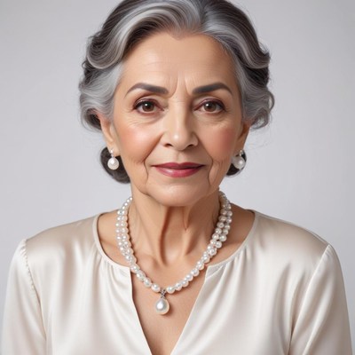 Elegant older woman with pearls